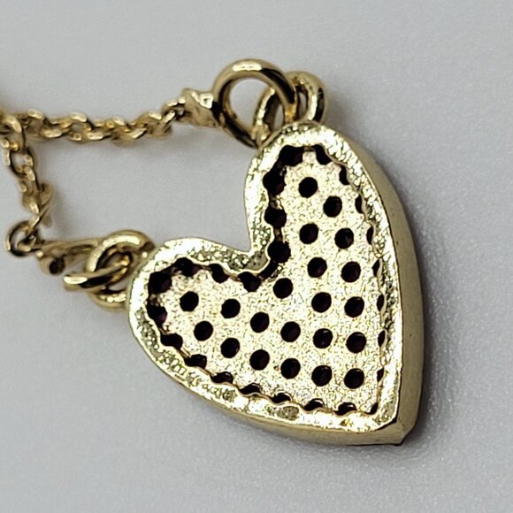 Dainty Gold Tone Heart Necklace Red Ruby Pave' Stones CZ Red Stones Unsigned 18" - Picture 9 of 9